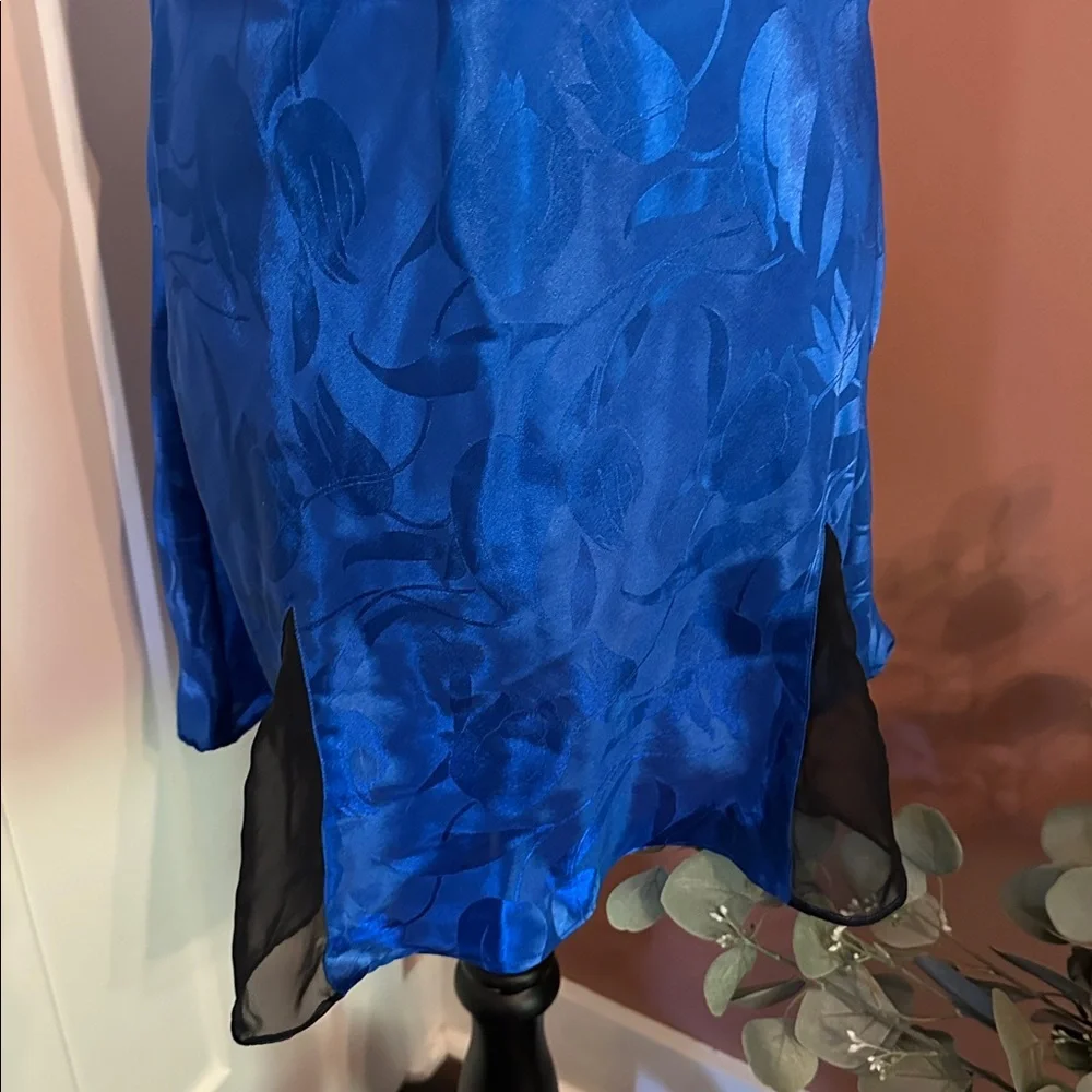 Victoria's Secret Gold Label Royal Blue bow & tassel tulips S polyester nightie